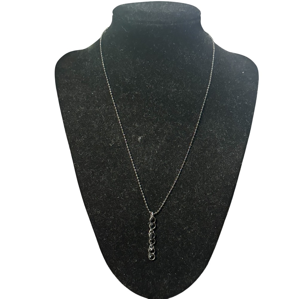 1928 Jewelry Silver Tone Black Crystal Vertical Drop Pendant Ball Chain Necklace